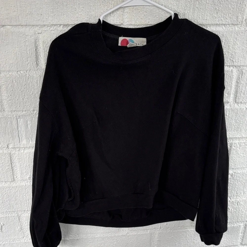 Free People Beach Monterey Pullover Relaxed Black Sweatshirt sz S